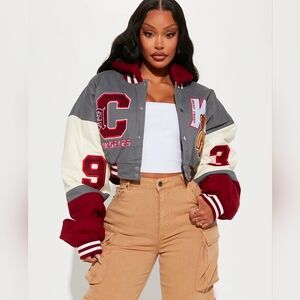 Fashion Nova Cali Teddy Bomber Varsity Jacket